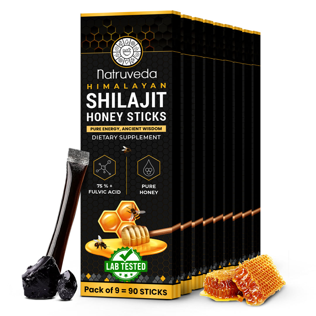 Natruveda Shilajit Honey Sticks | Infused with Raw Honey & Saffron | Energy Boost & Immune Support | 85+ Trace Minerals & 75%+ Fulvic Acid |